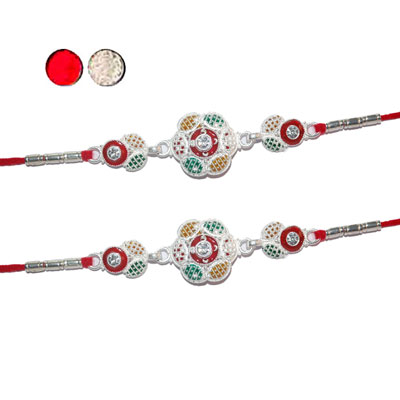 "Silver Coated Rakhi - SIL-6070A-014- (2 RAKHIS) - Click here to View more details about this Product
